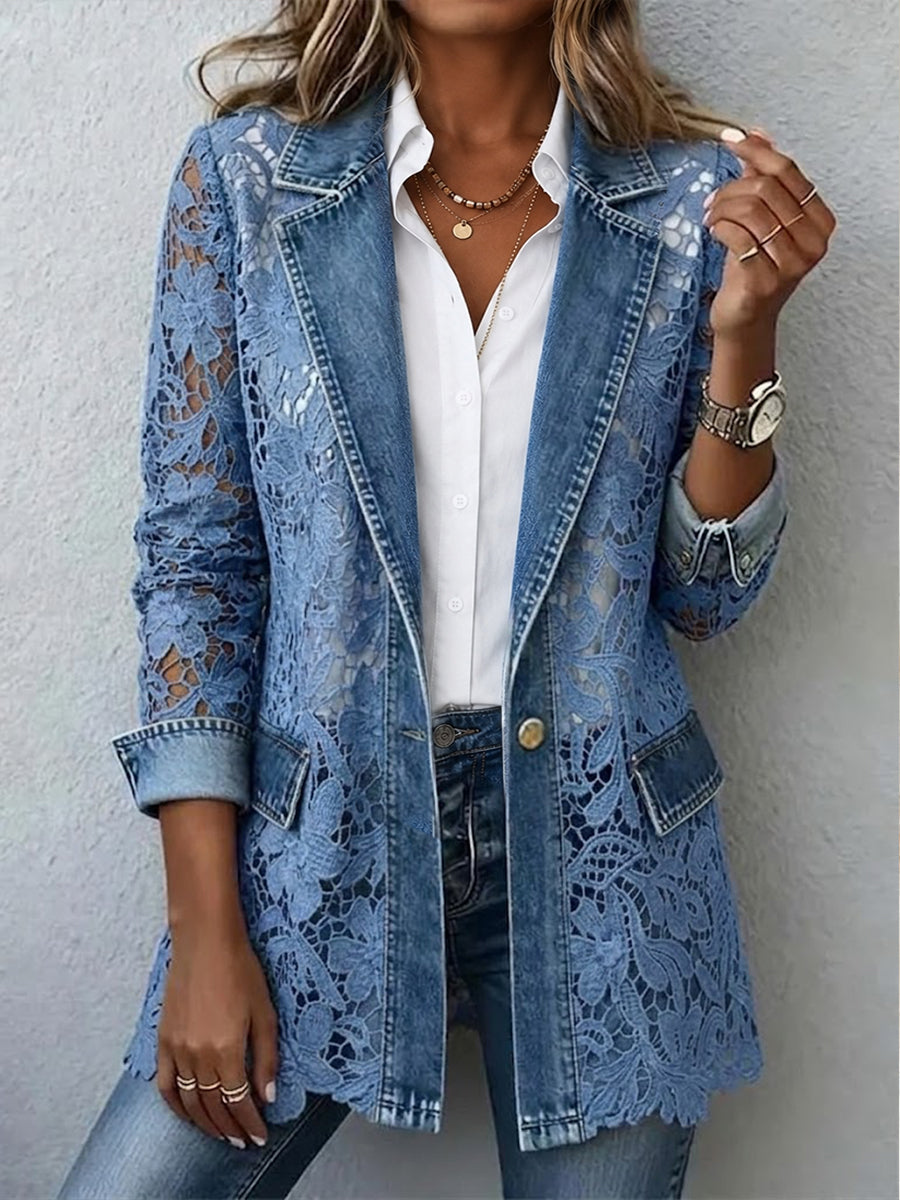 Alicia: Chaqueta con encaje floral en azul denim
