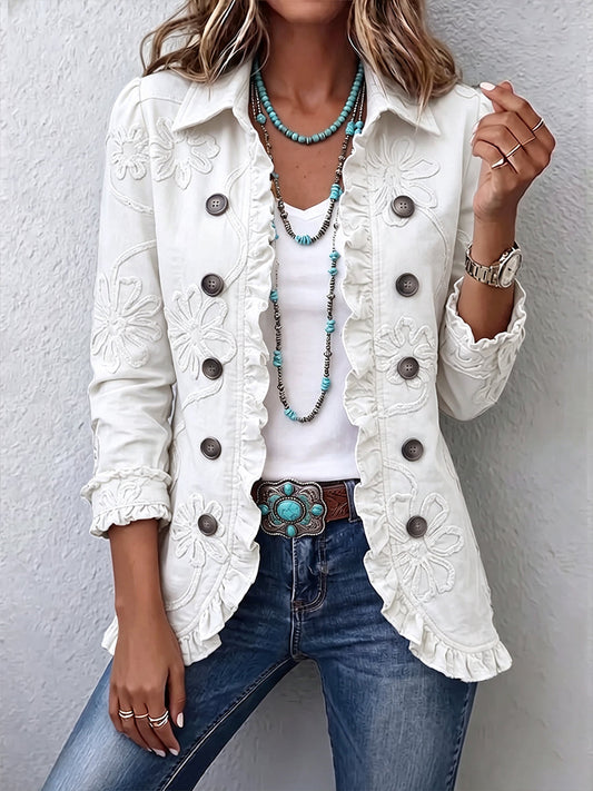 Emilia: Chaqueta bordada marfil con volantes