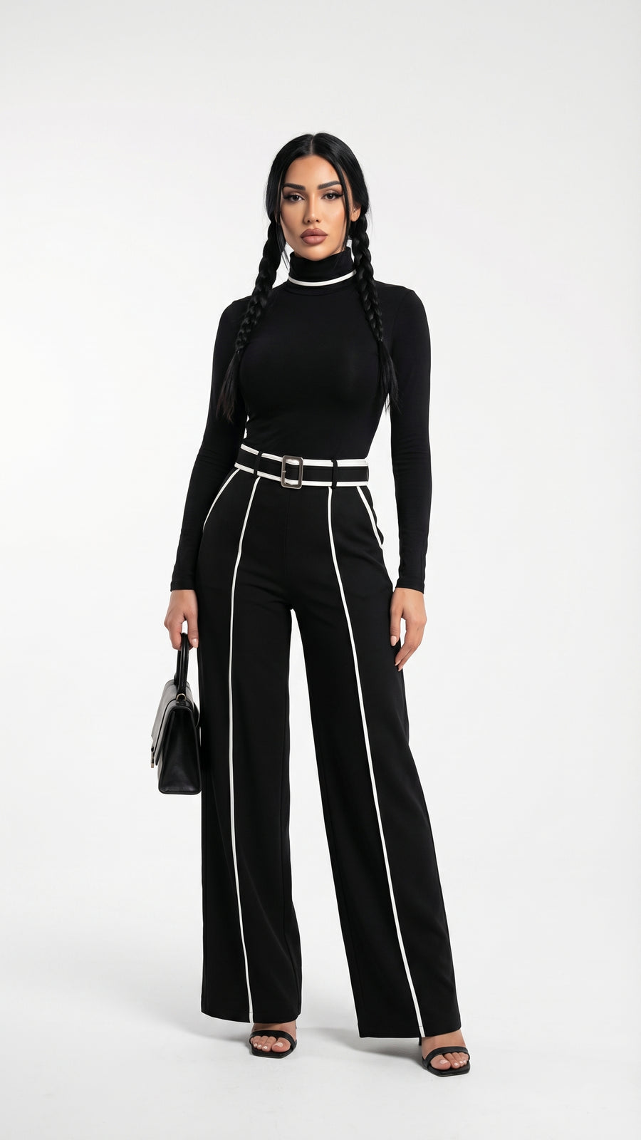 Roberta: Pantalón de pierna ancha con ribete en contraste en negro