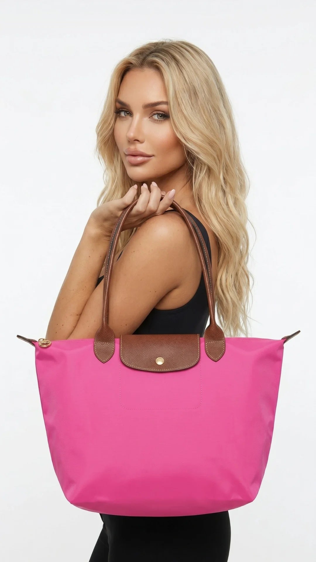 Mara | Bolso tote de nailon con asas de piel