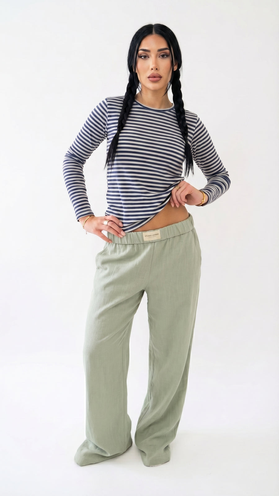 Sandra: Pantalón ancho de descanso con cintura elástica en verde