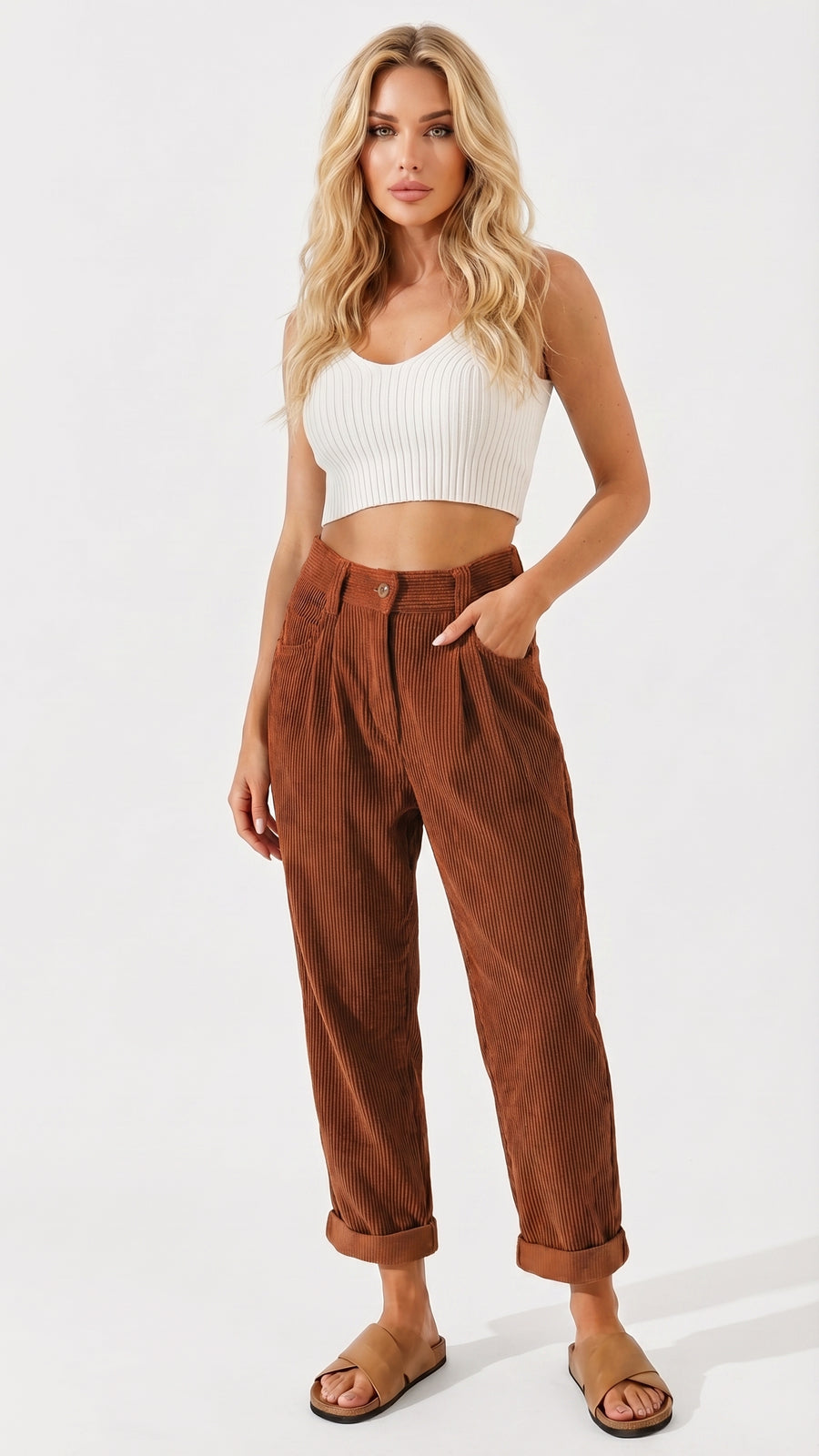 Sara: Pantalón de pana de pierna ancha en marrón
